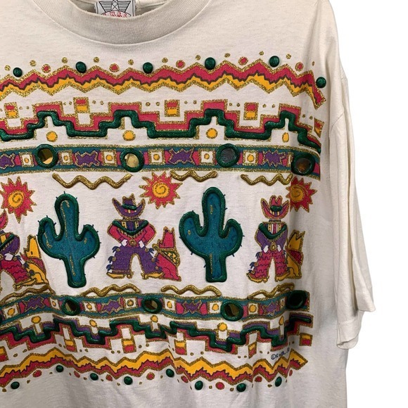 K.W.B.L Los Angeles VTG Puff Paint Glitter Mirror T-shirt Sz One Size - Picture 3 of 4